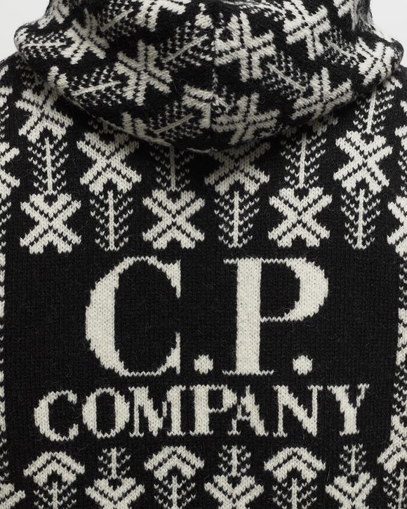 C.P. Company Wool Jacquard Logo Hooded Knit Black/White