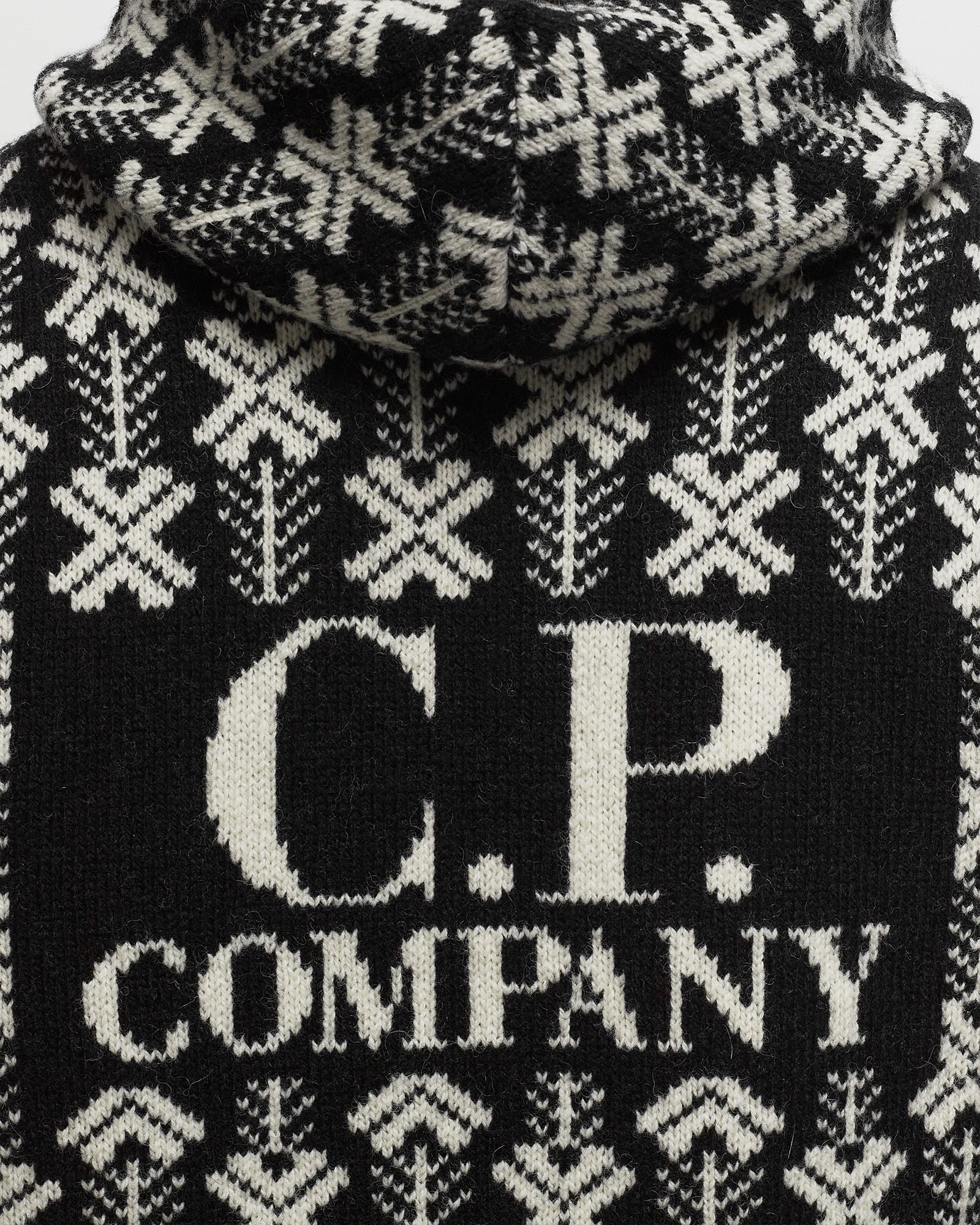 Wool Jacquard Logo Hooded Knit