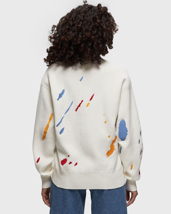 The New Originals Paint Splatter Cardigan White - WHITE ALYSSUM AND CARMINE