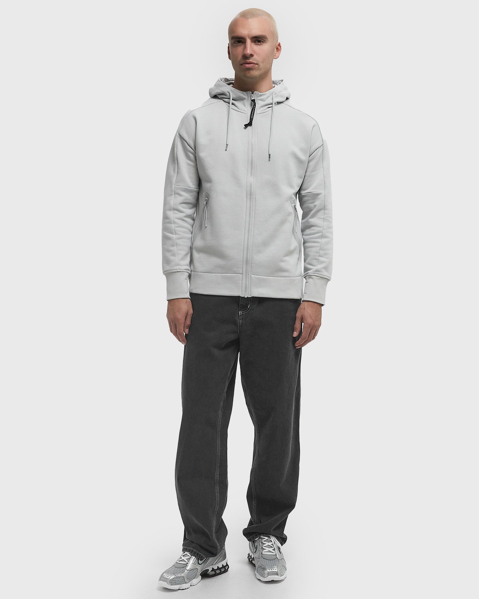 DIAGONAL RAISED FLEECE GOGGLE ZIPPED HOODES SWEATSHIRT