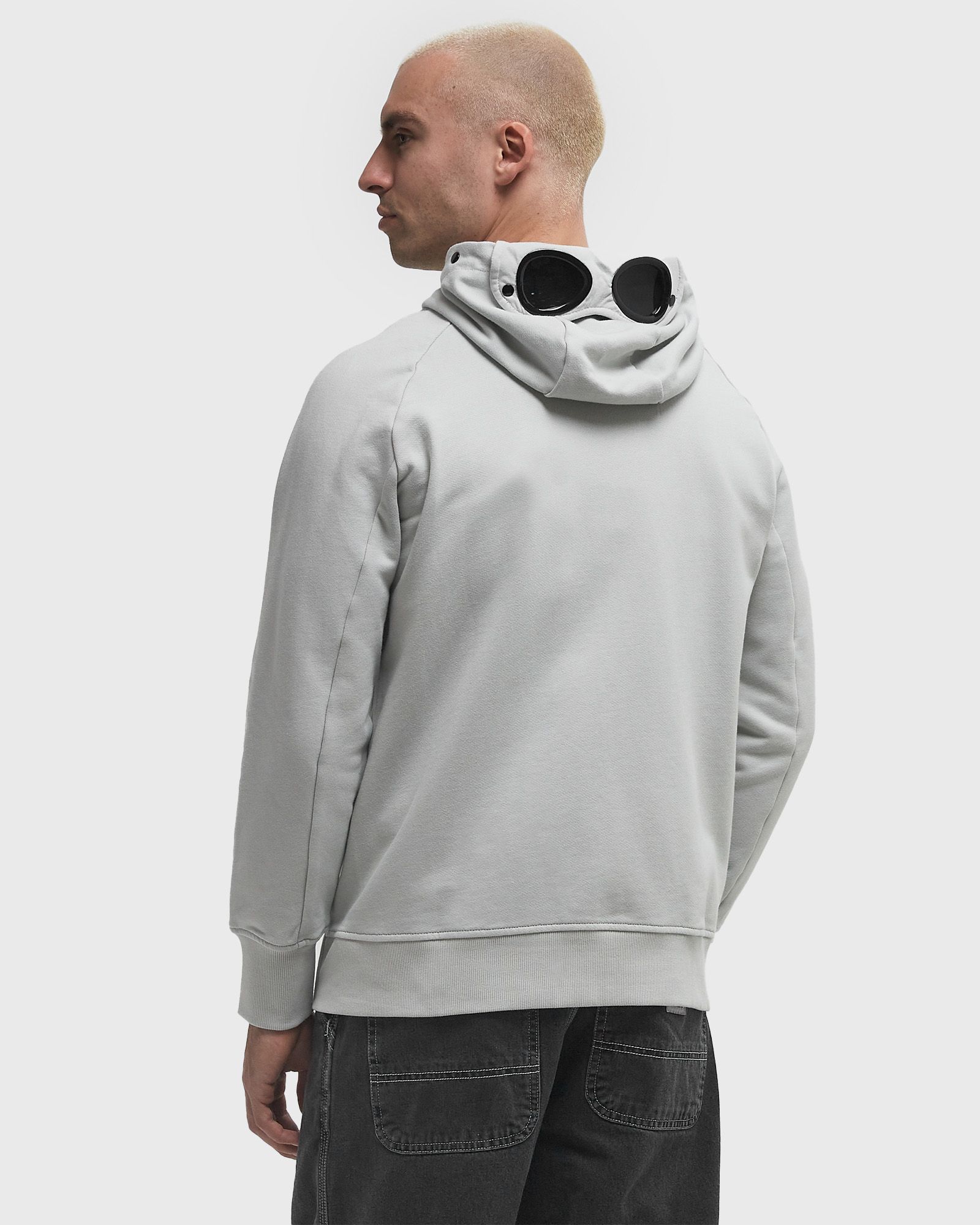 DIAGONAL RAISED FLEECE GOGGLE ZIPPED HOODES SWEATSHIRT