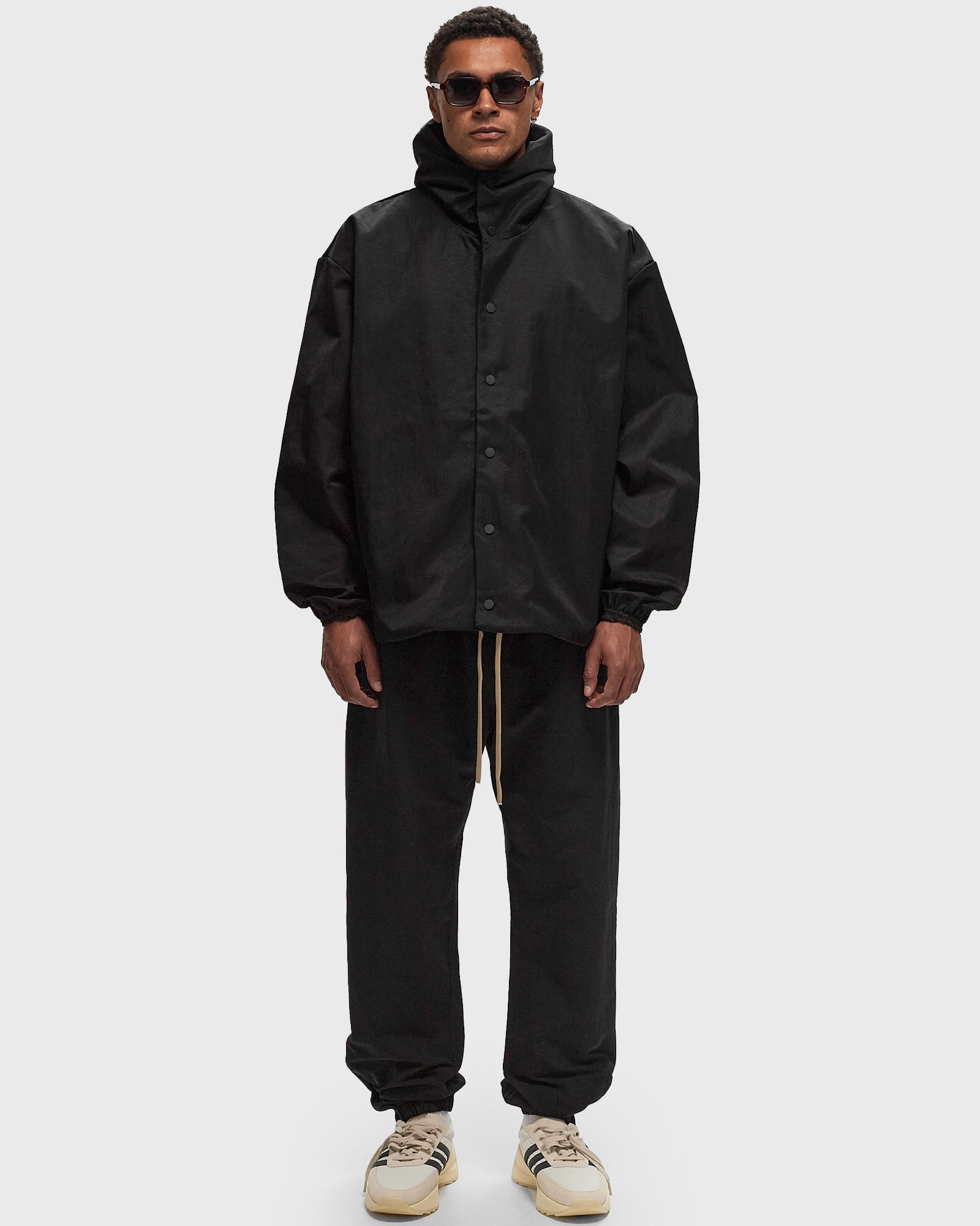 TEXTURED NYLON HOODED COACHES JACKET