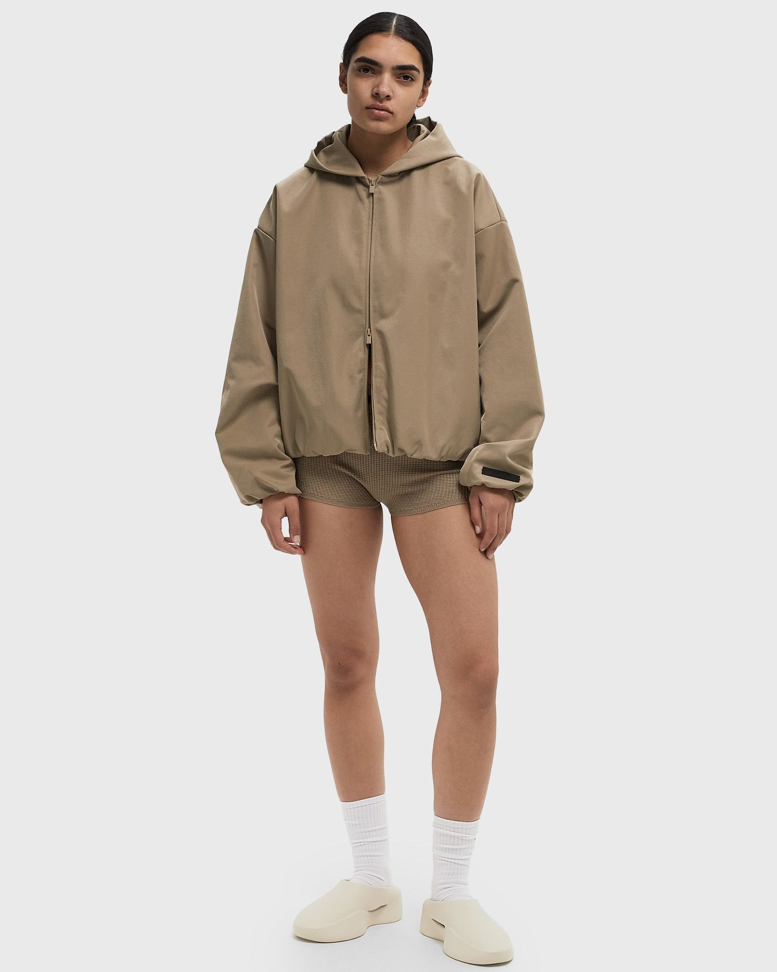 TEXTURED NYLON HOODED BOMBER