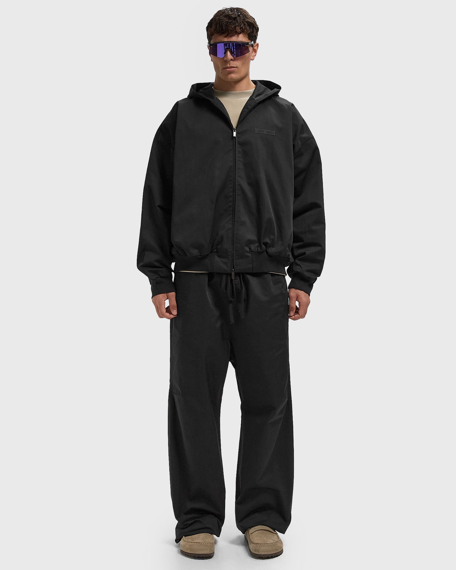 トップス ESSENTIALS / POLY COTTON TWILL HOODIE Fear of God ESSENTIALS Jet Black Poly Cotton Twill Zip Up