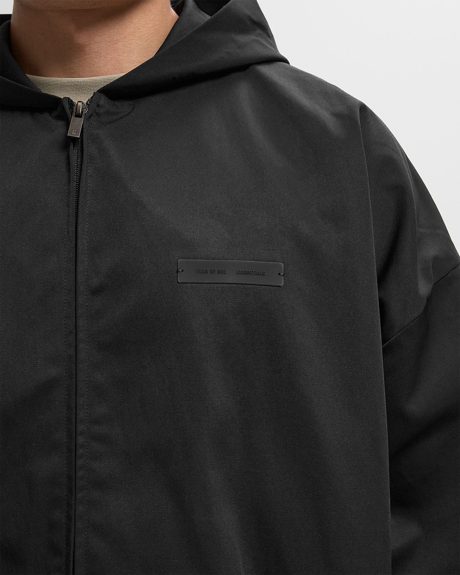 Fear of God Essentials POLY COTTON TWILL HOODIE Black | BSTN