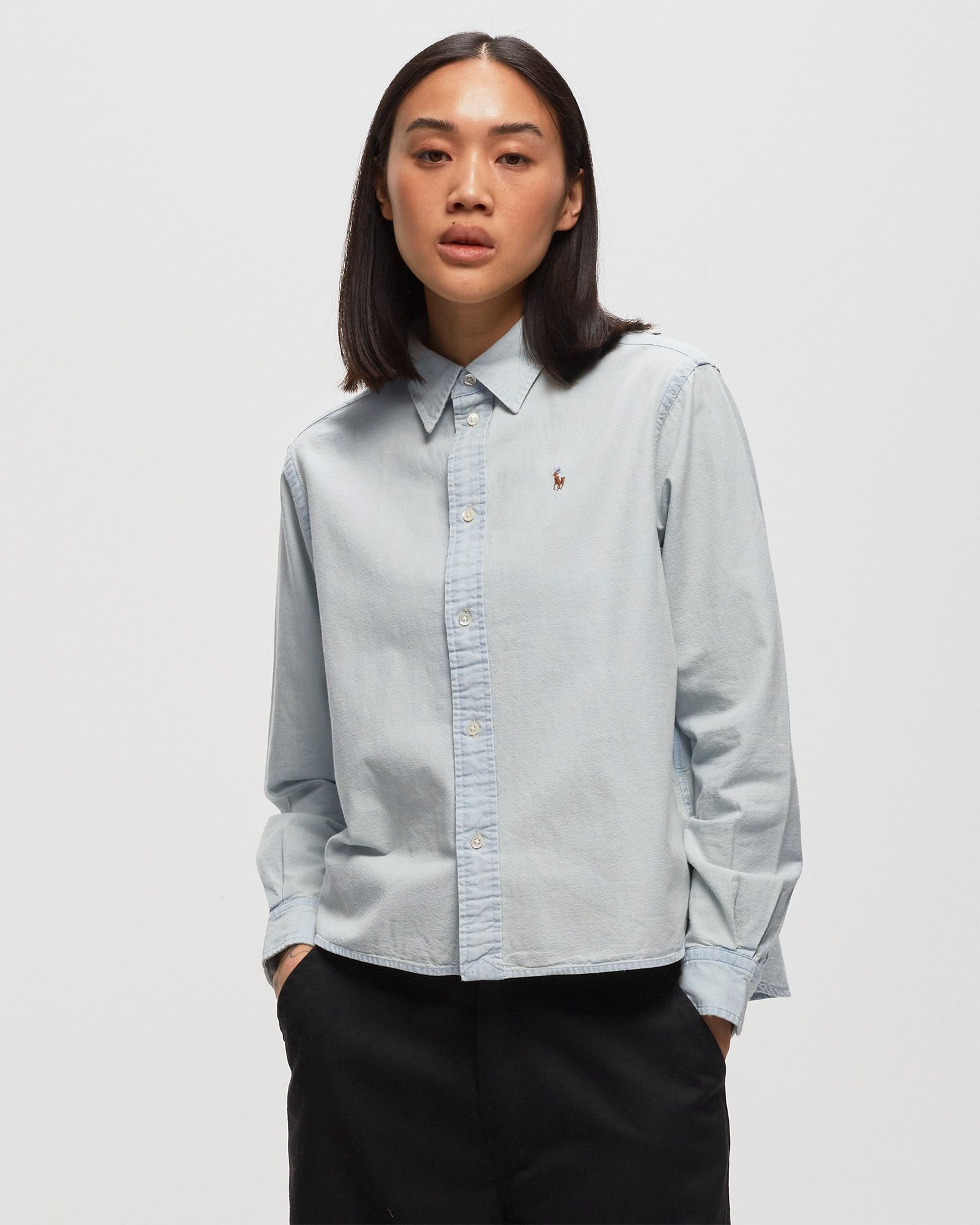 WMNS CROP LONG SLEEVE BUTTON FRONT SHIRT