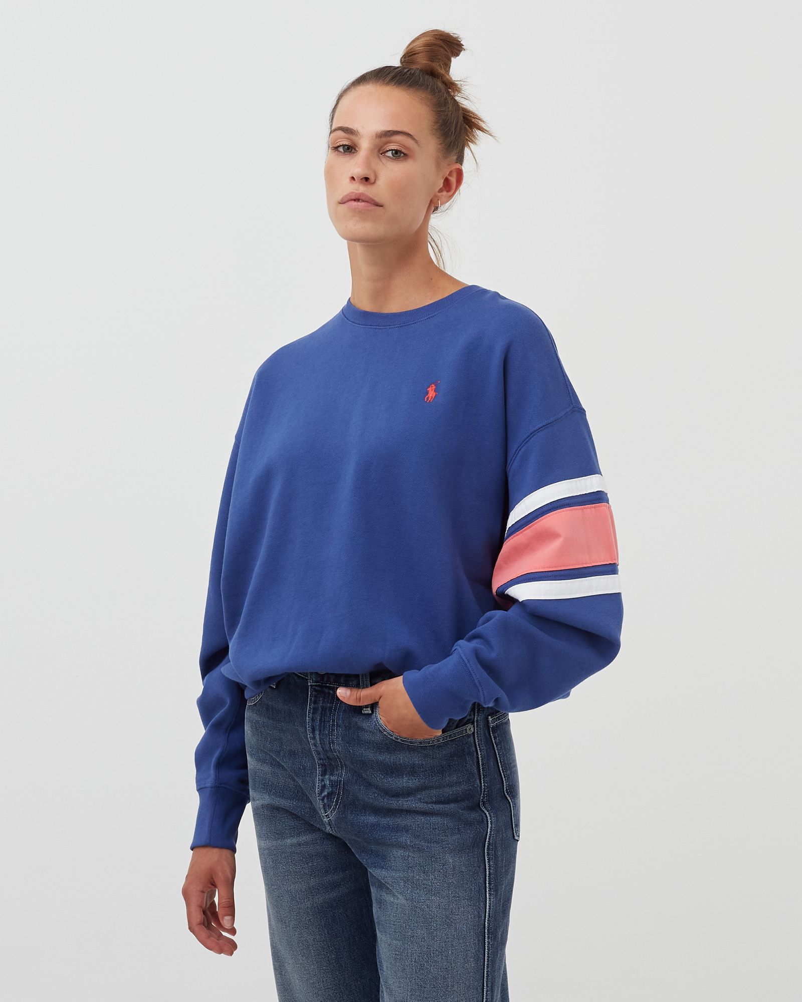WMNS Striped-Trim Fleece Sweatshirt
