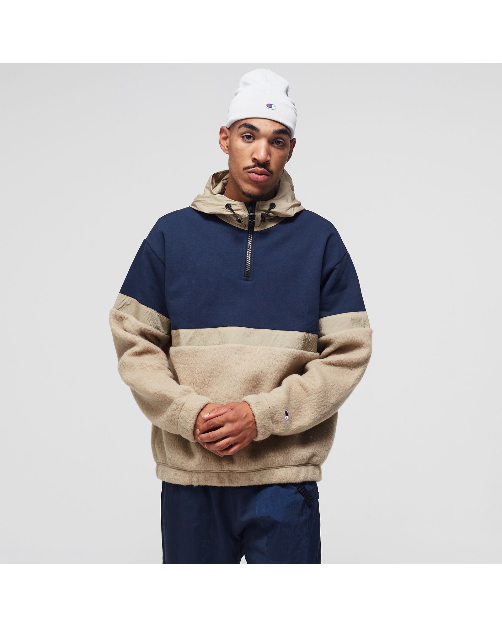 OVERSIZED C LOGO HALF ZIP-UP TEDDY HOODIE