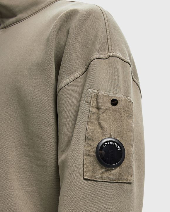 BRUSHED AND EMERIZED DIAGONAL FLEECE MIXED BOXY HALF ZIP LENS SWEATSHIRT