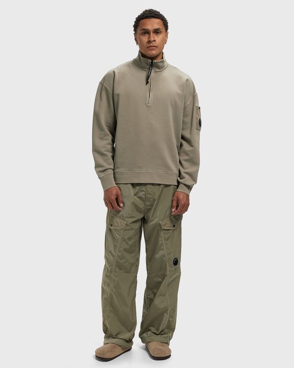 BRUSHED AND EMERIZED DIAGONAL FLEECE MIXED BOXY HALF ZIP LENS SWEATSHIRT