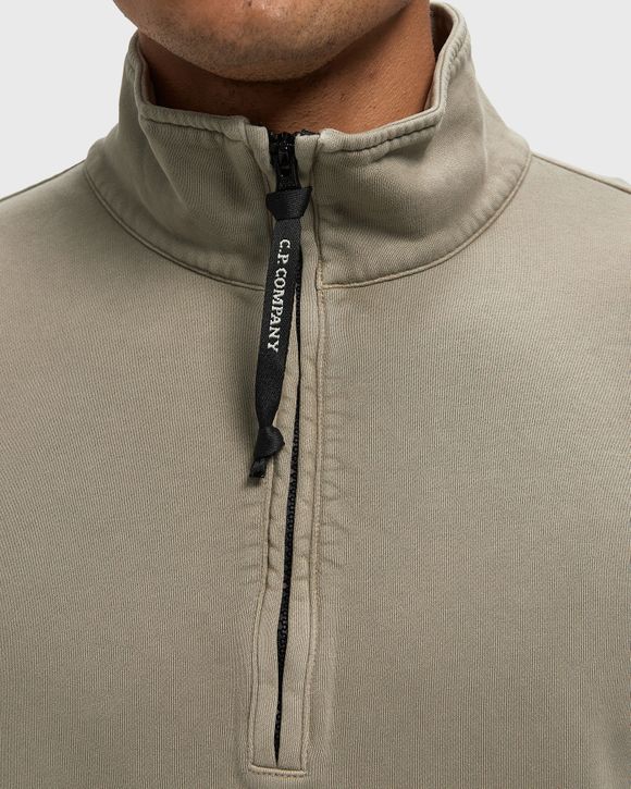 BRUSHED AND EMERIZED DIAGONAL FLEECE MIXED BOXY HALF ZIP LENS SWEATSHIRT