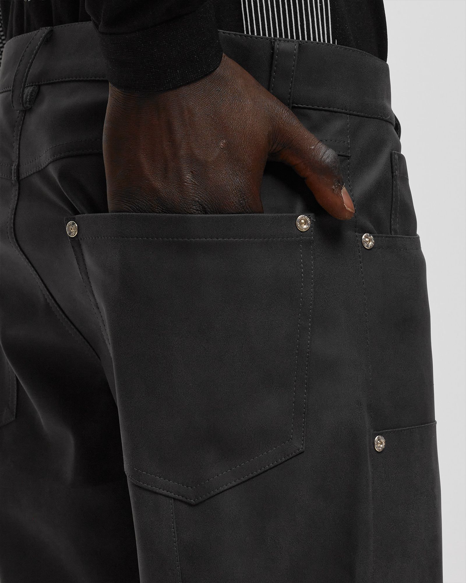 VEGAN LEATHER CARPENTER TROUSERS FADED