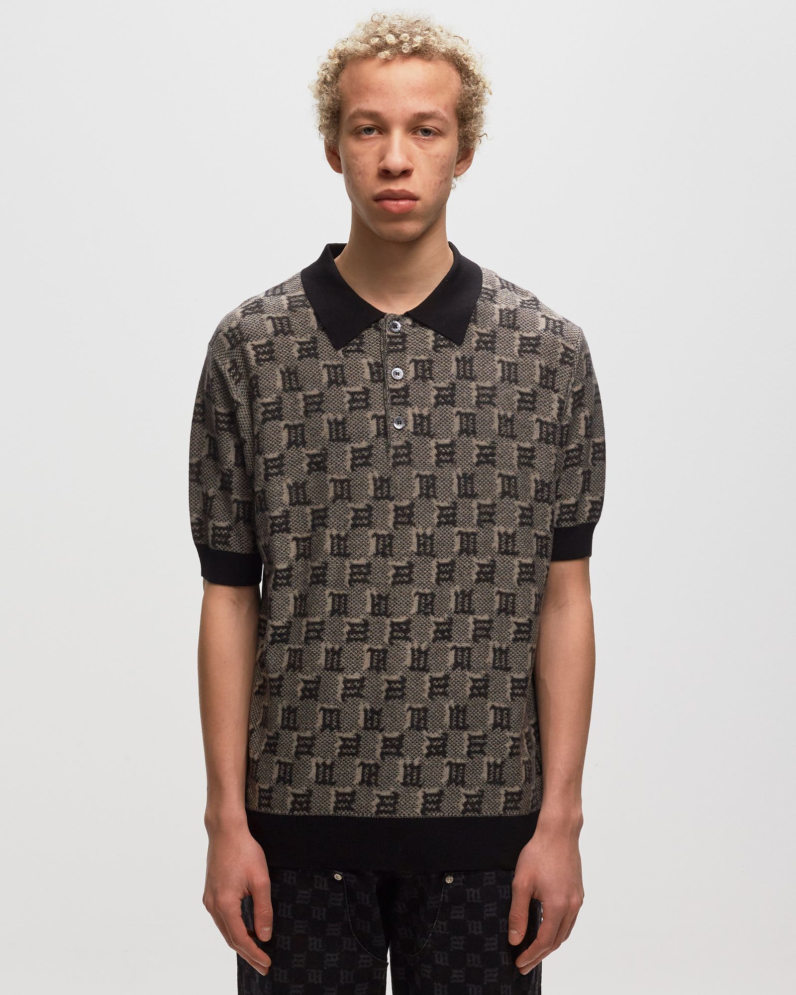 SILK WOOL KNITTED MONOGRAM POLO TEE