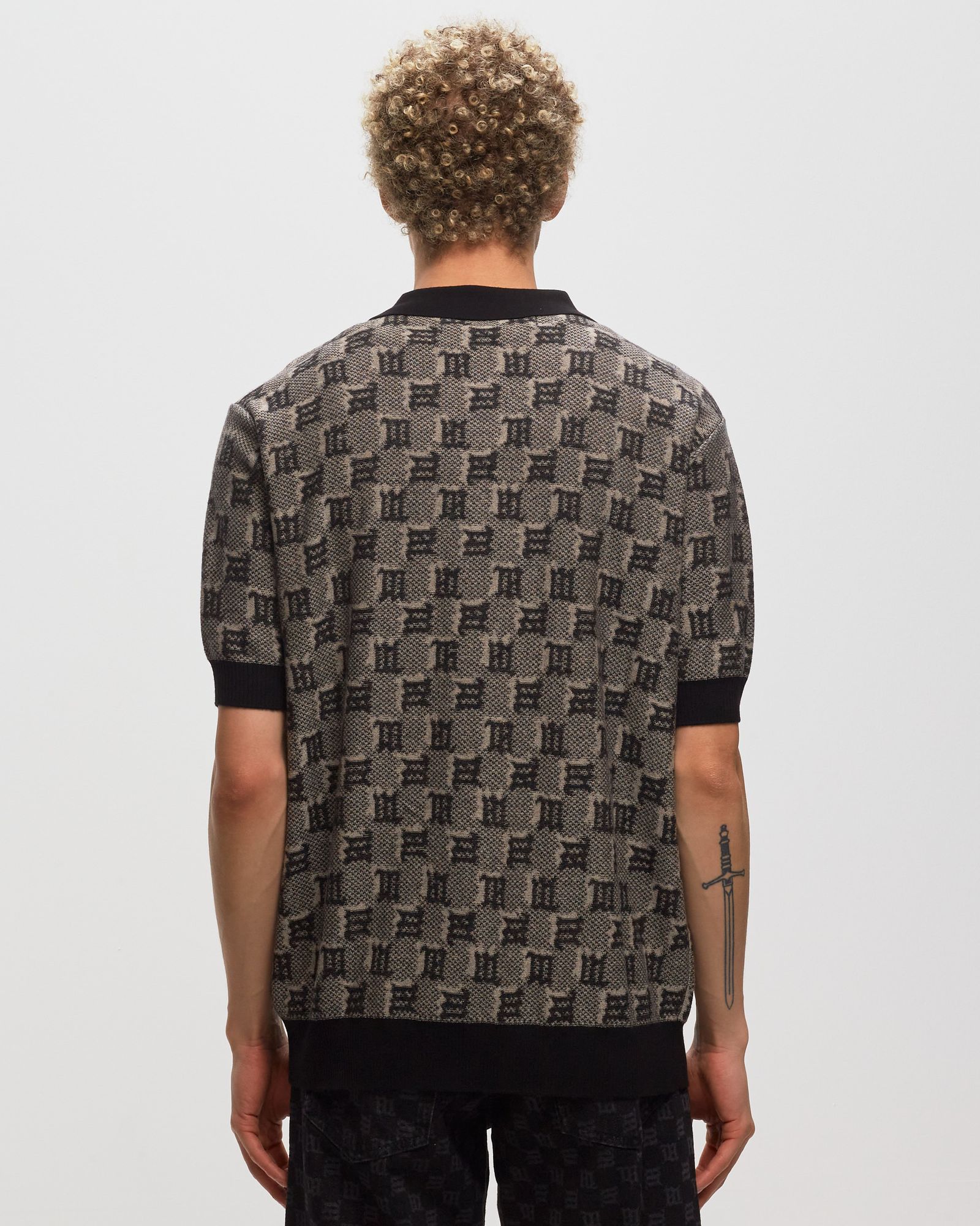 SILK WOOL KNITTED MONOGRAM POLO TEE