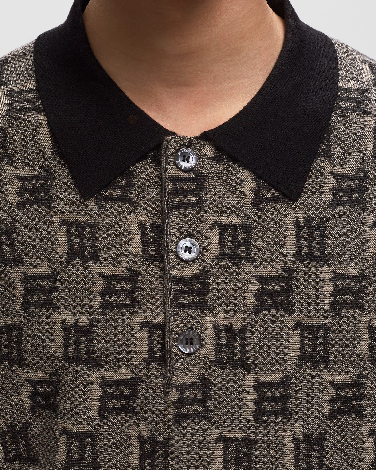 SILK WOOL KNITTED MONOGRAM POLO TEE