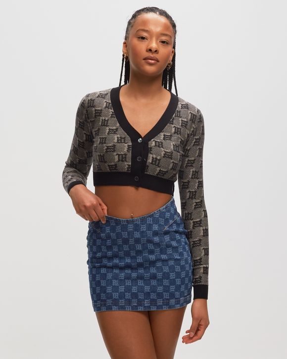SILK WOOL KNITTED MONOGRAM CROPPED CARDIGAN