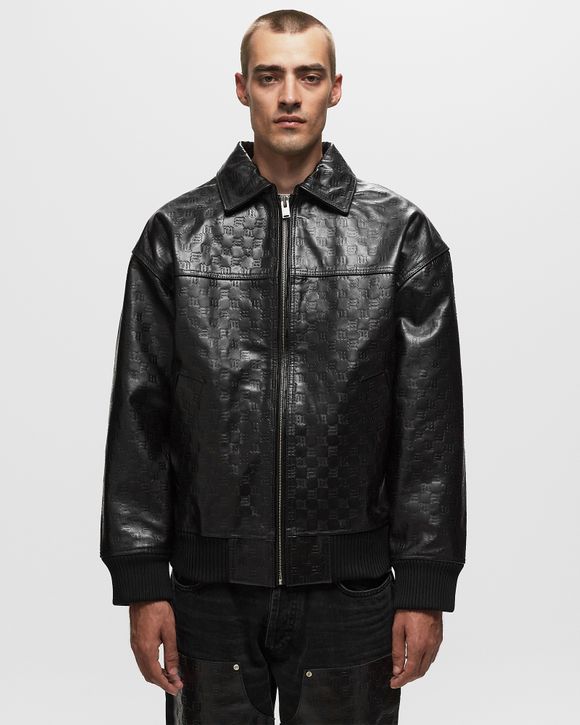 MONOGRAM EMBOSSED BLACK LEATHER AND WOOL BLOUSON