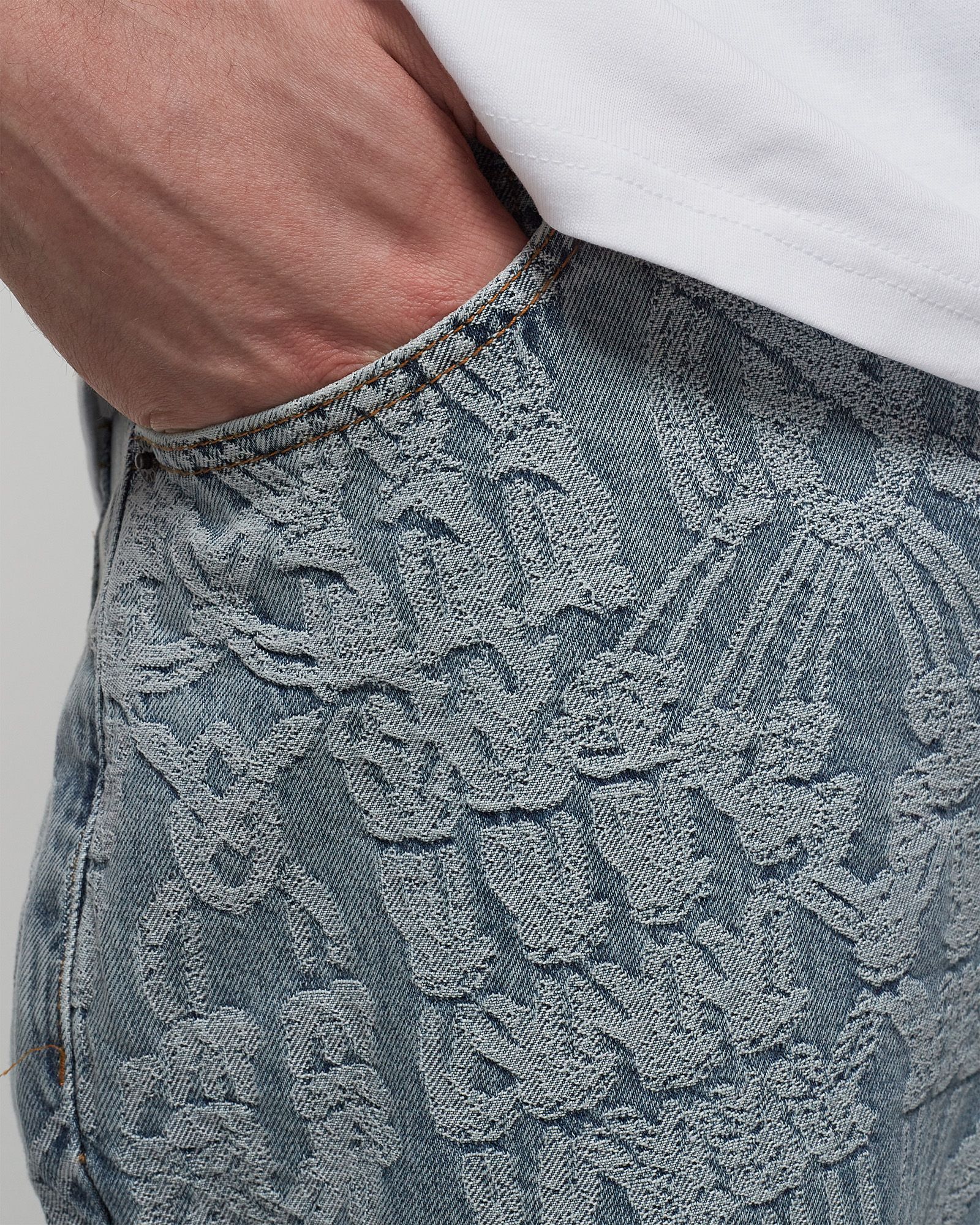 settle macrame denim pants