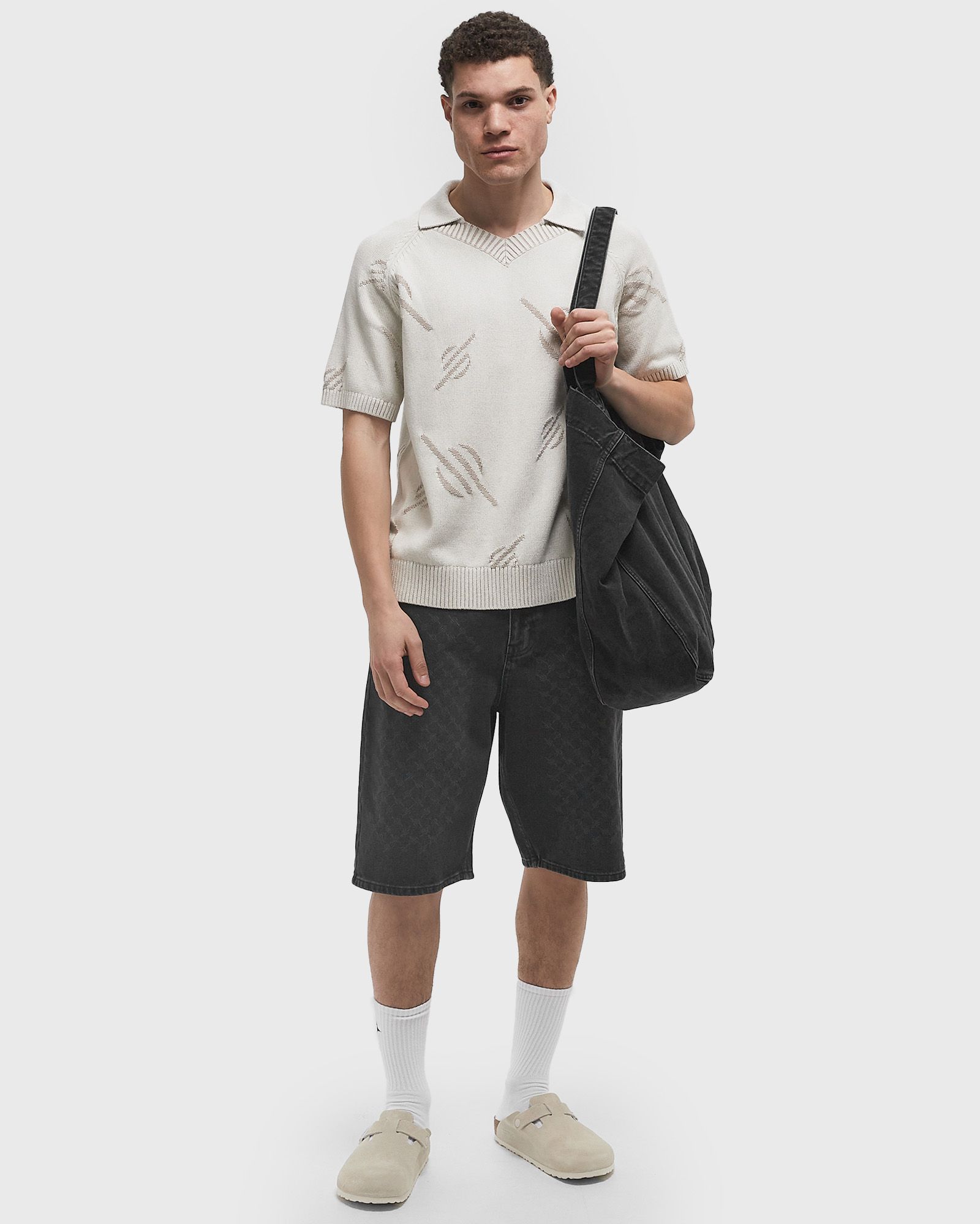 laser monogram denim shorts