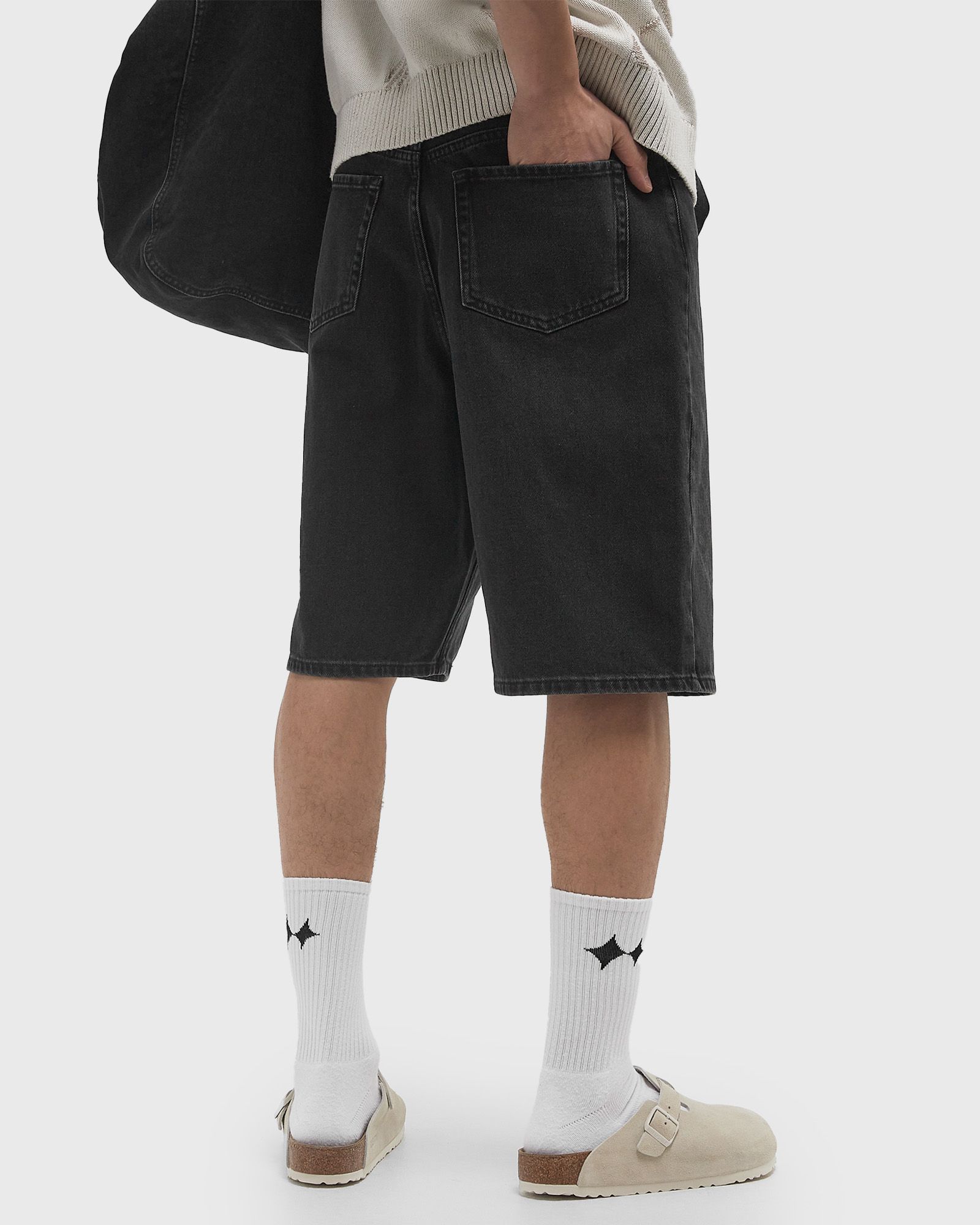 laser monogram denim shorts