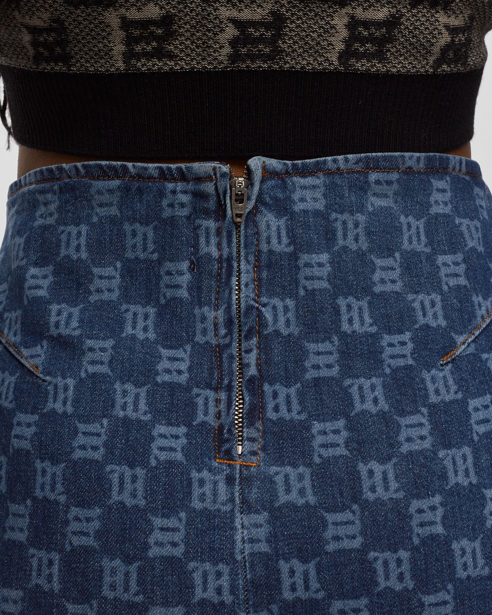 DENIM MONOGRAM MINI SKIRT