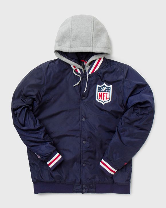 Fanatics NFL Shield Football SATEEN Hooded College Jacket Blue BSTN Store