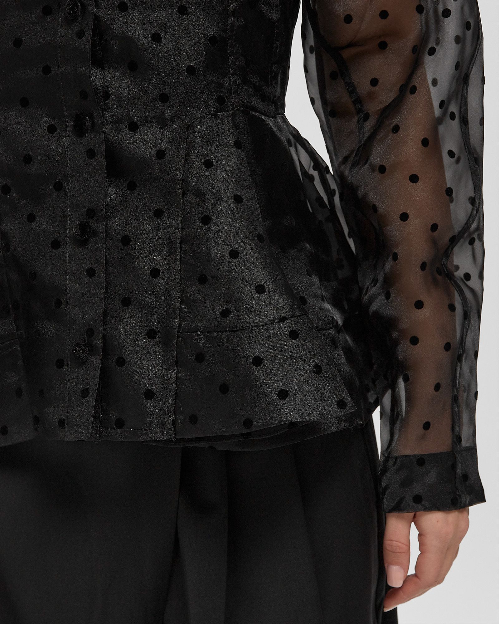 Flocked Organza Peplum Shirt