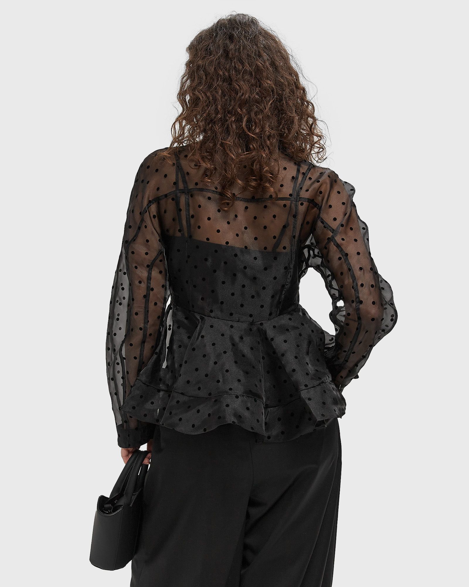 Flocked Organza Peplum Shirt