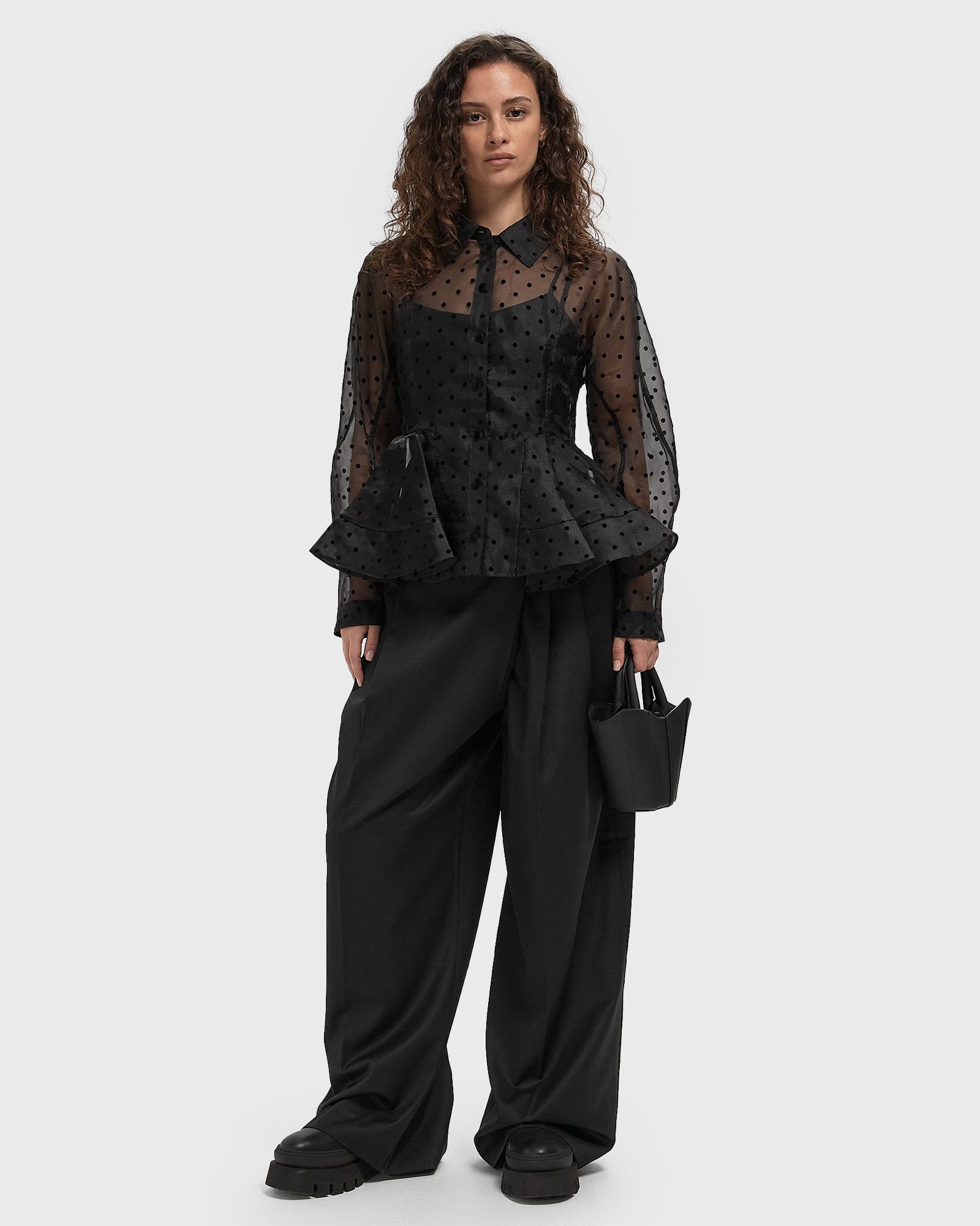 Flocked Organza Peplum Shirt