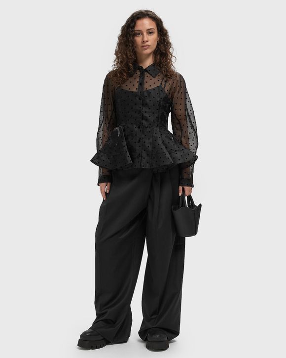 Thumbnail - Flocked Organza Peplum Shirt