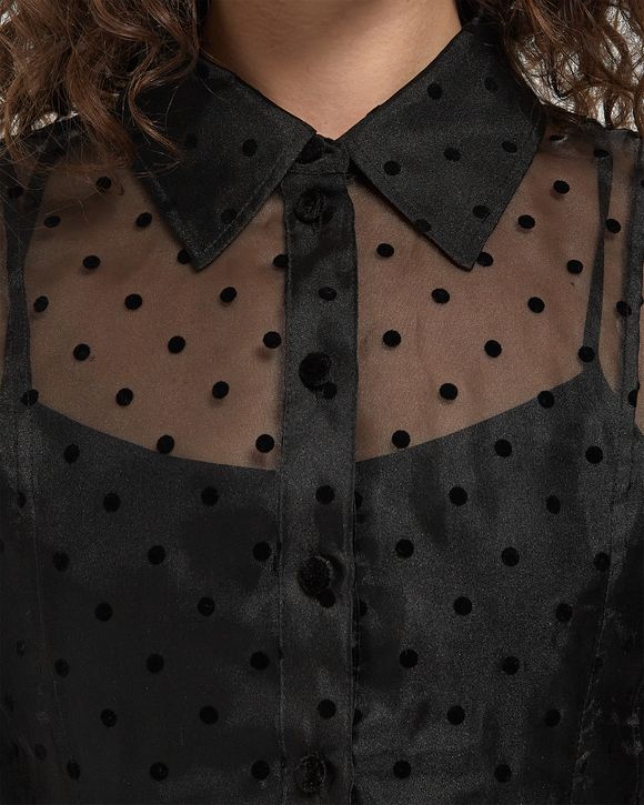 Flocked Organza Peplum Shirt