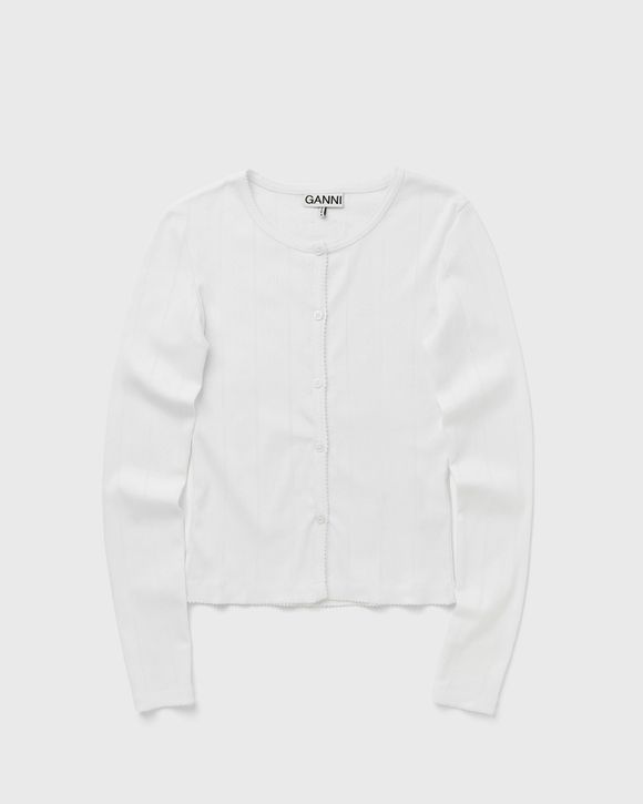 Compact pointelle rib jersey LS Button top