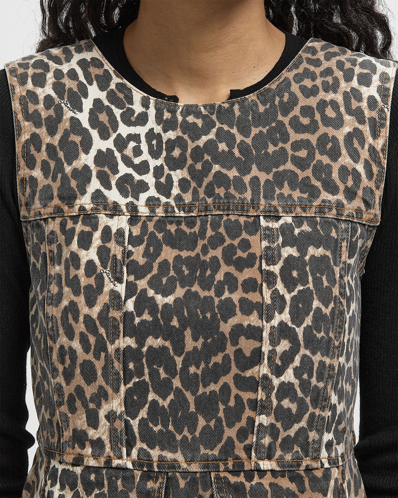 Print Denim Flounce Mini Dress