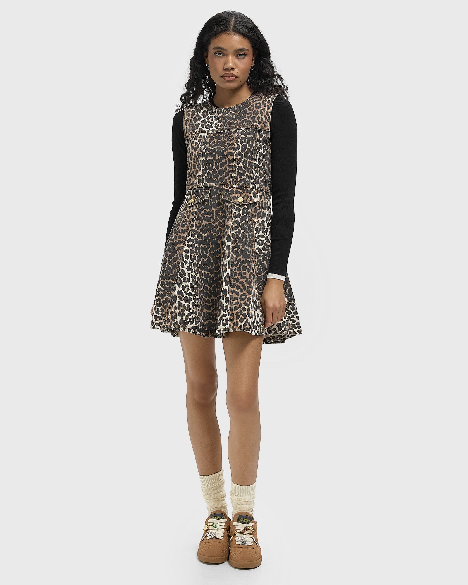 Print Denim Flounce Mini Dress