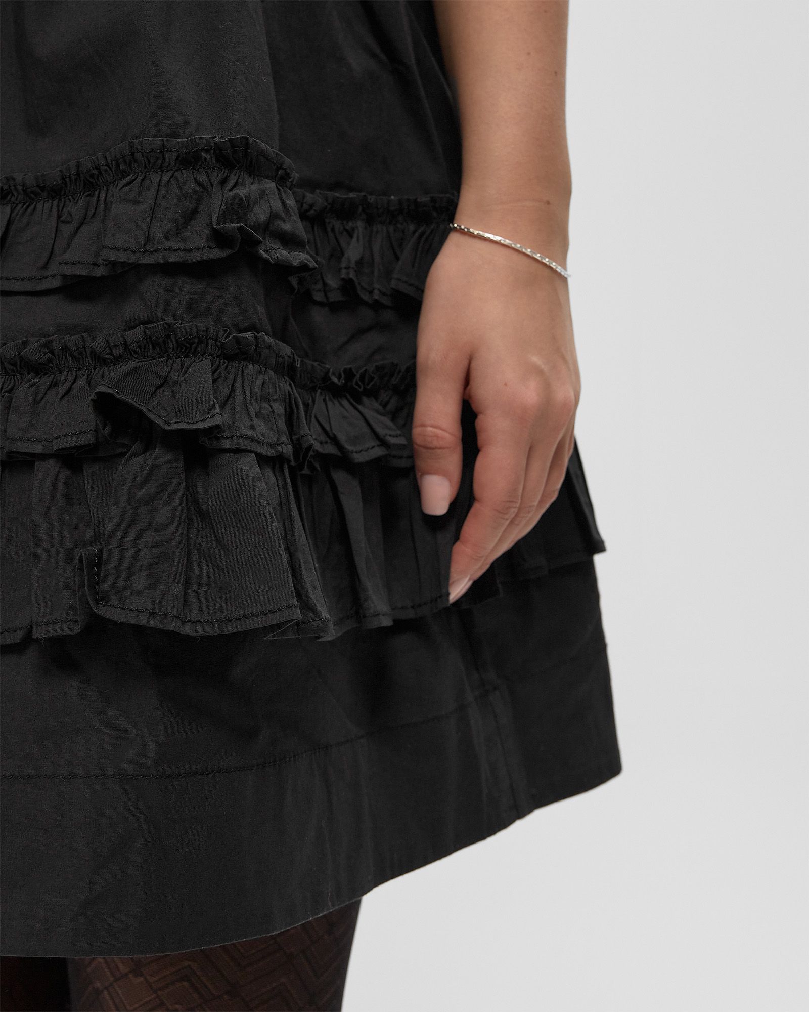 Stretch Cotton Mini Strap Dress w. Frills