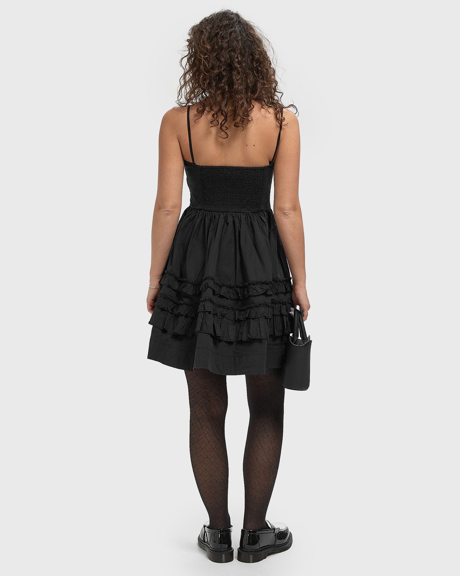 Stretch Cotton Mini Strap Dress w. Frills