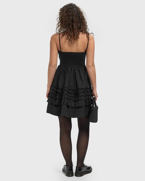 Stretch Cotton Mini Strap Dress w. Frills