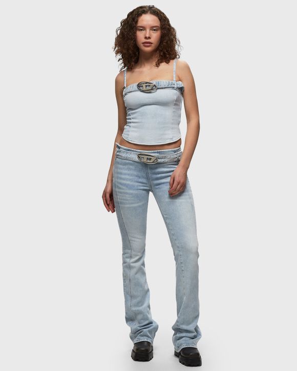 ■DIESEL■ DE Lucy Sleeveless T-Shirt Blue A131460JGAA01 A13 Women's Cropped Denim top with logo belt | Blue | Diesel