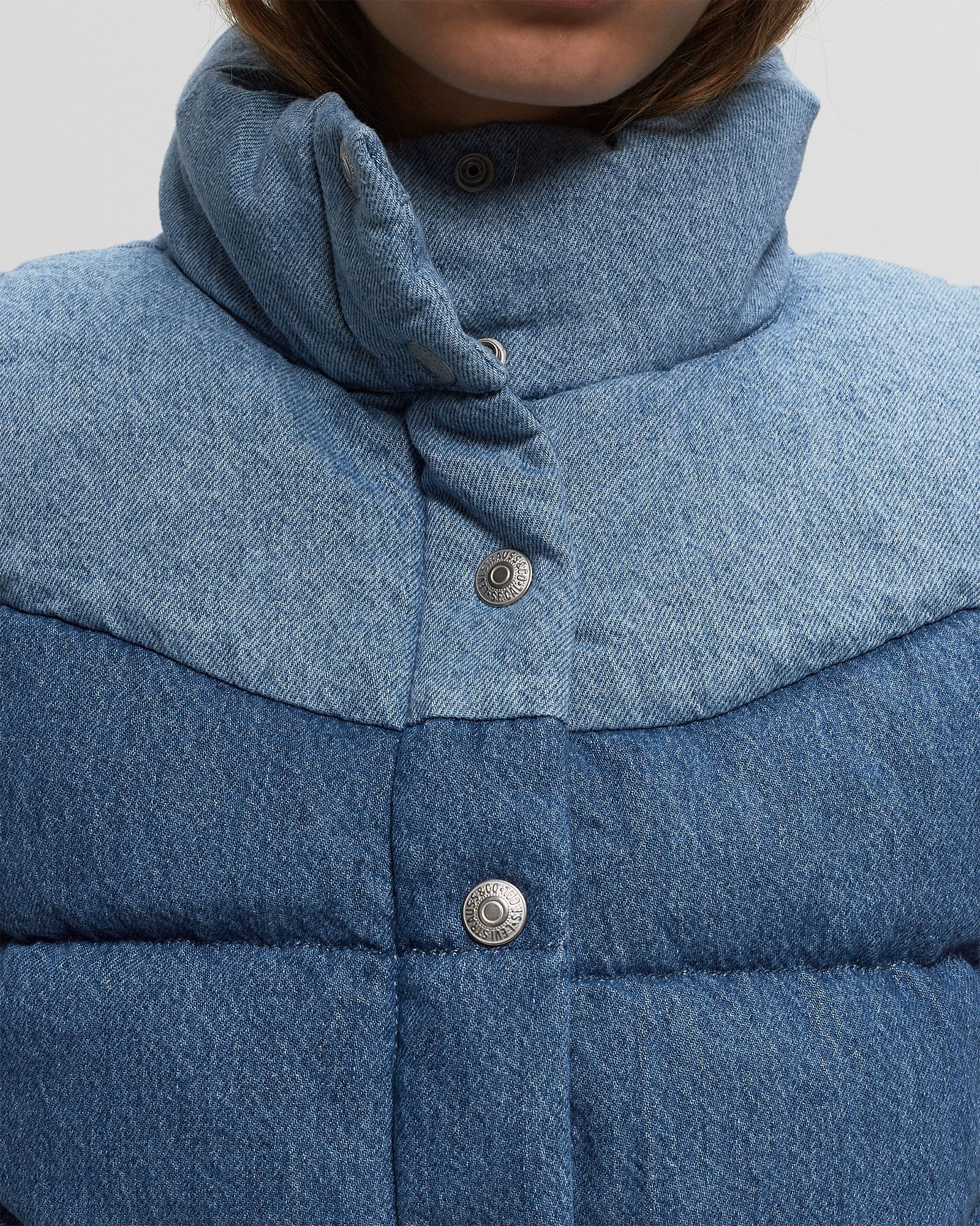 JUNO WESTERN PUFFER VEST LIGHT INDIGO - WORN IN