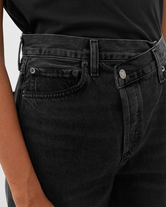 BLACK CRISS CROSS WAISTBAND JEANS