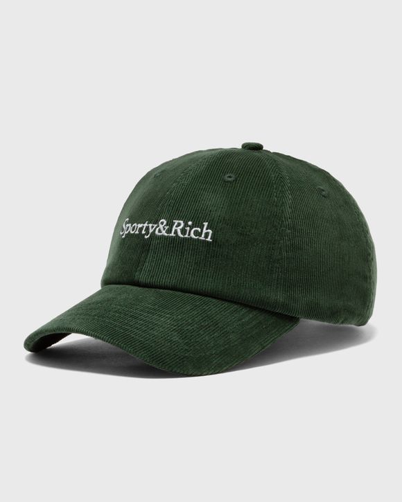 Sporty & Rich Serif Logo Corduroy Hat Green - MOSS