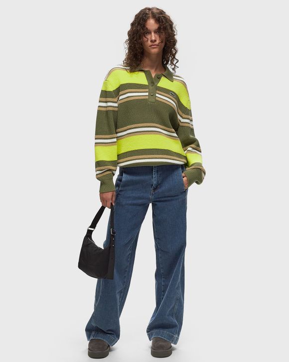 RIBBED STRIPED KNIT POLO SWEATER