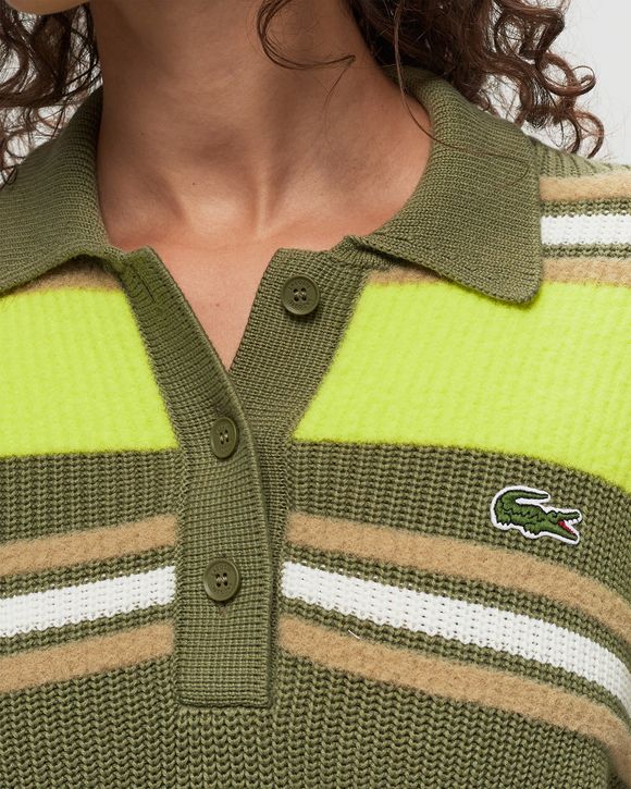 RIBBED STRIPED KNIT POLO SWEATER