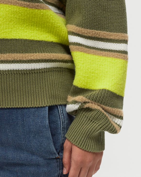 RIBBED STRIPED KNIT POLO SWEATER