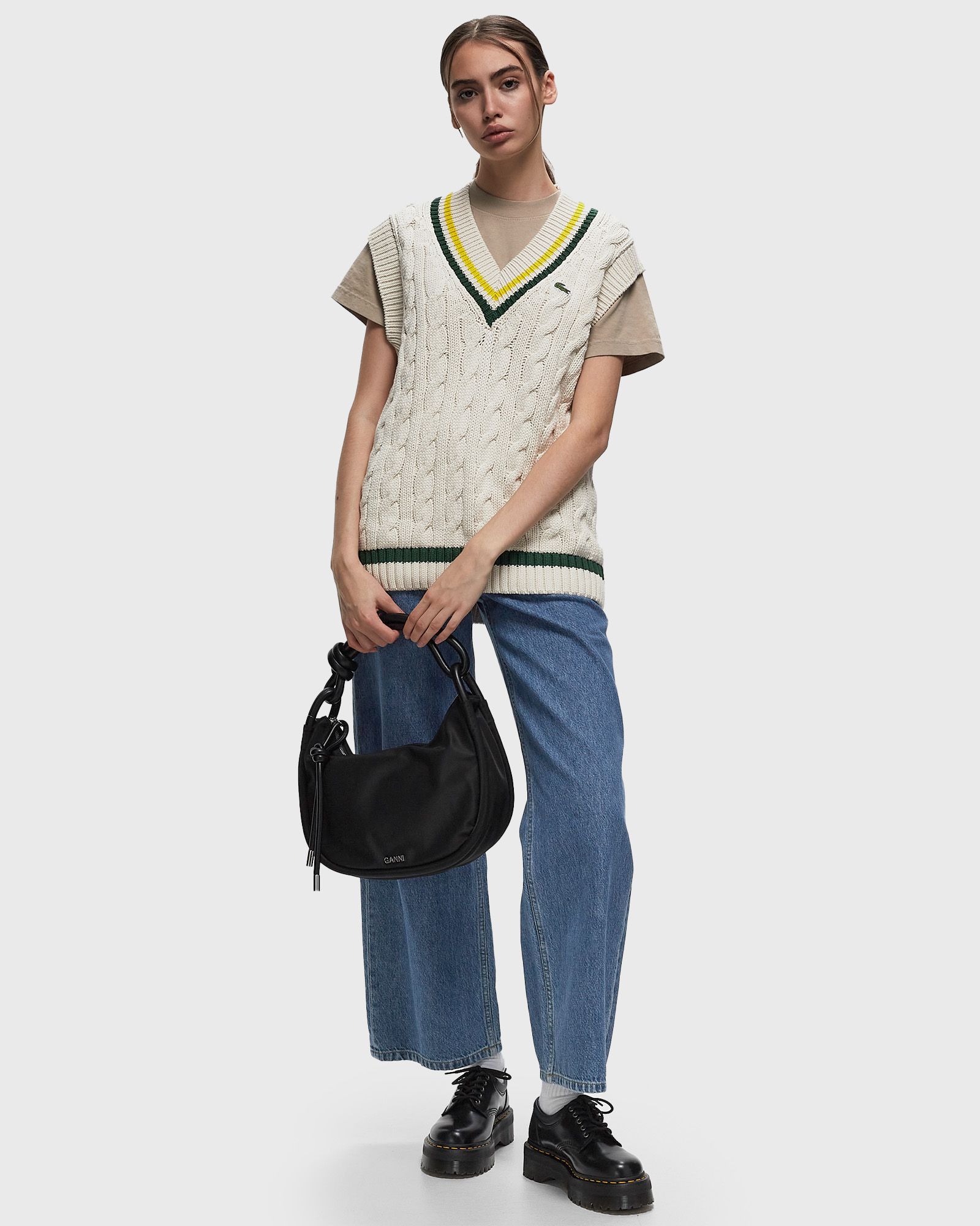 V NECK CABLE KNIT SWEATER VEST