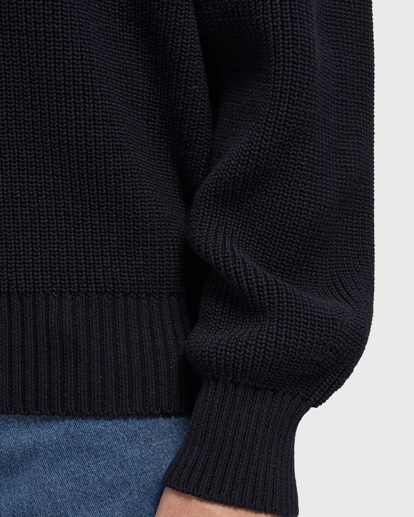 Badge Accent Pearl Rib Polo Collar Sweater