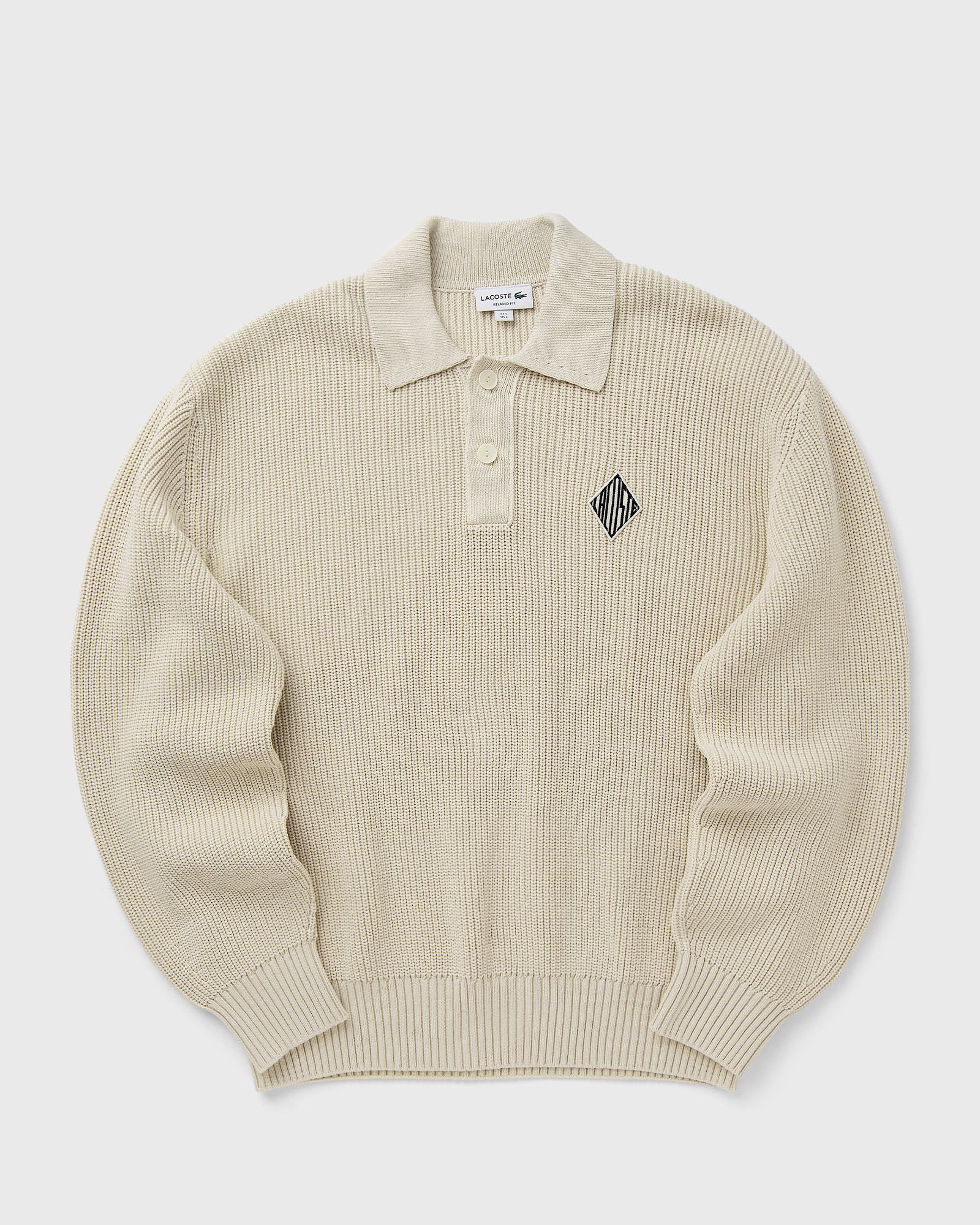 Badge Accent Pearl Rib Polo Collar Sweater