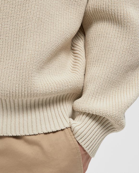 Badge Accent Pearl Rib Polo Collar Sweater