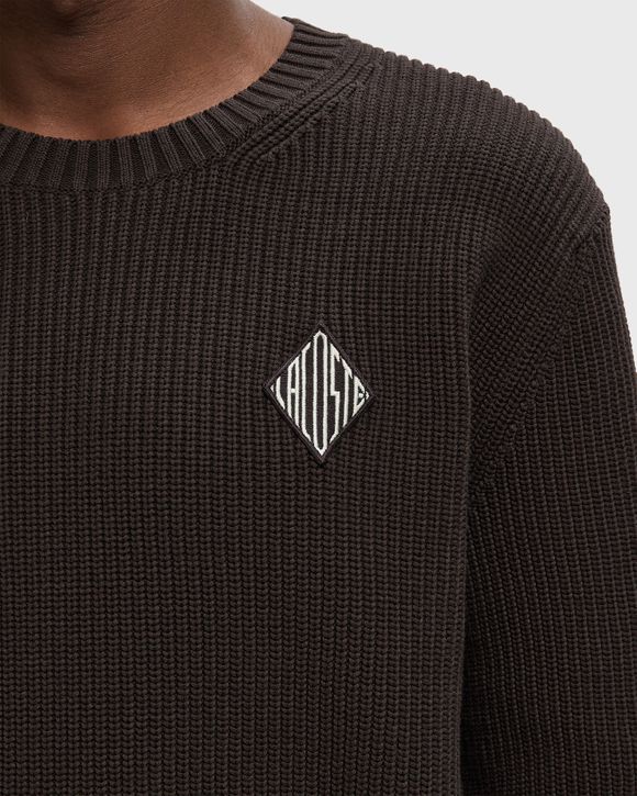 Pearl Rib Knit Badge Accent Sweater