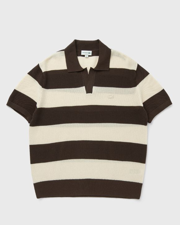 Short Sleeved Striped Polo Collar Sweater